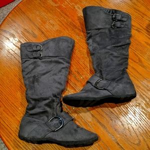Grey ultrasuede moto boots